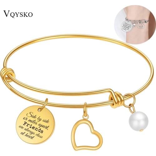 Stainless Steel Gold Colour Charm Bracelets & Bangles For Women Jewelry Adjustable Fine Double Heart Pearl Bracelets Female