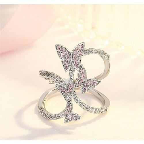 Butterfly Ring Zircon Wings Pink Rings for Women Anillos Mujer Jewelry 2020 Ring Bague Twist Bijoux Femme Gifts Gothic Wedding
