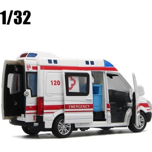 1:32 Hospital Rescue Ambulance Police Alloy Metal Car Model Pull Back Sound Light Diecast Car Toys For Children Gifts