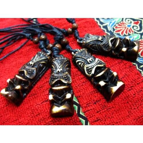 FREE SHIPPING 10 PCS Classical Hawaii Mythology God TIKI Embossed Bone Powder Cord Necklace