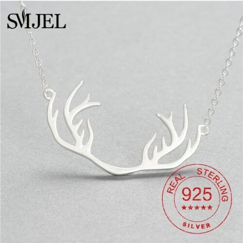 100% 925 Sterling Silver Antler Necklaces Pendant for Women Sterling-silver-Jewelry Reindeer Christmas Hat Snowflake Choker Gift