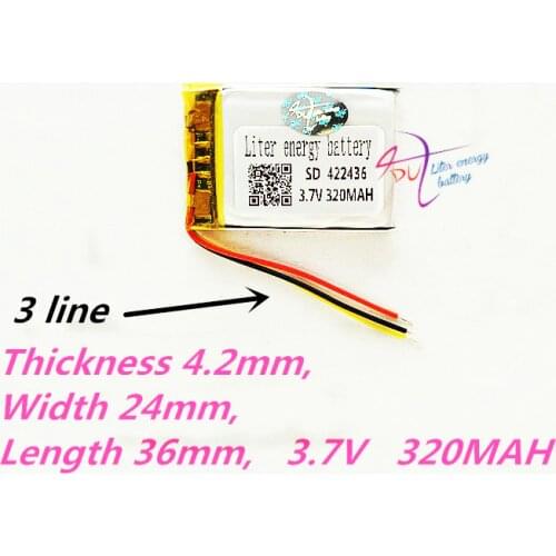 3 line 422436 3.7V 320MAH 402535 Polymer lithium ion / Li-ion battery for TOY,POWER BANK,GPS,mp3,mp4,cell phone,speaker