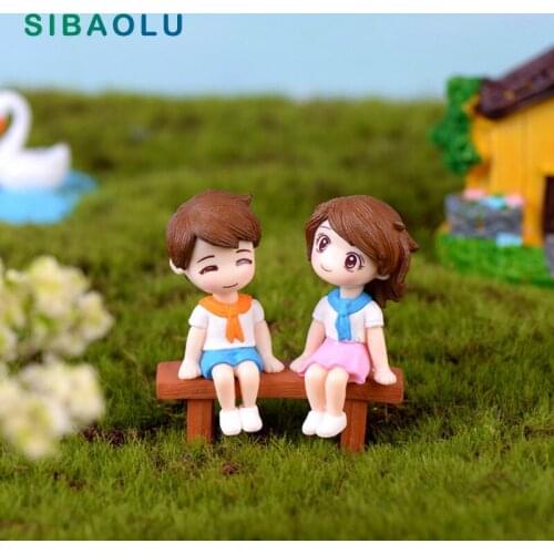 3pcs Scarf Couple Boy Girl Chair figurine cartoon character fairy garden home miniature ornament desk decoration DIY accessory
