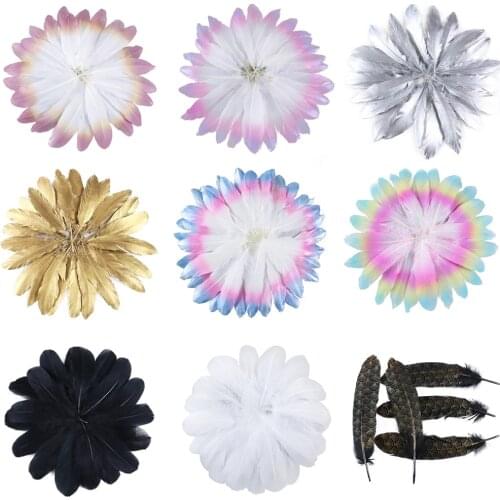 50 Pcs Printing Feathers 6-8inch Spray Gold Natural Gooses feather for Wedding Party Decoration Crafts Plume