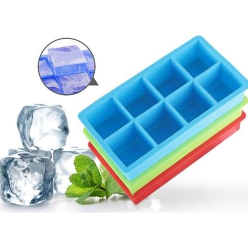 8 Big Grids Food Grade Silicone Ice Cube Maker Jumbo Large Ice Cube Square Tray DIY Mold Mould Kitchen Accessories