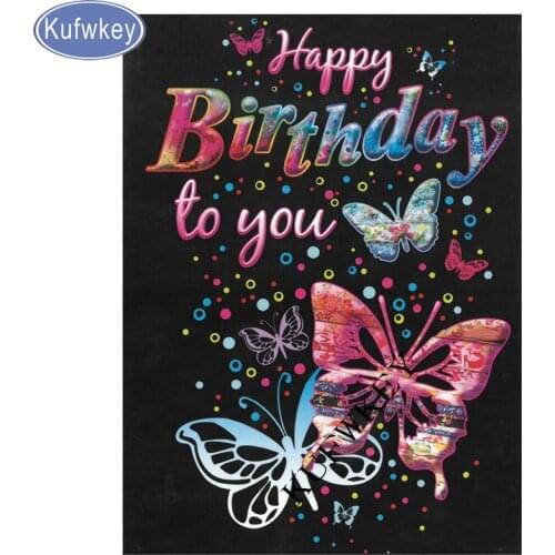 Diamond embroidery full display Happy birthday butterflies painting Rhinestones square Round Drill Mosaic Crystal,New hot gift