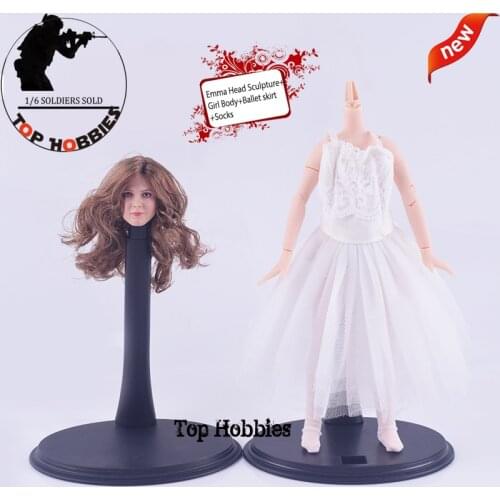1/6 Scale Hermione Emma Head Sculpture Carving White Ballet skirt Match 6Inch Little Girl Body Socks Stocking Fit 12 Inch Figure