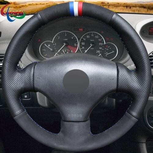 DIY Black Leather Suede Steering Wheel Cover For Peugeot 206 1998-2005 206 SW 2003-2005 206 CC 2004 2005 Car Accessories