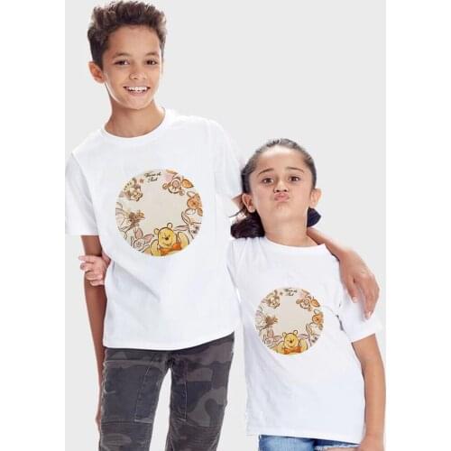 Children Cute Winnie The Pooh and His Friends Print Cartoon T-shirts Brothers and Sisters Harajuku Leisure Girl Boy Kids Tshirt