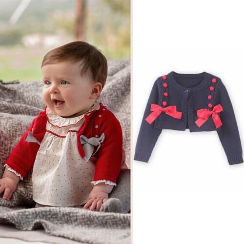 Children Bow Sweater Spring Autumn Girls Shawl Jacket Spain Girls Knitted Cardigan Princess Coat