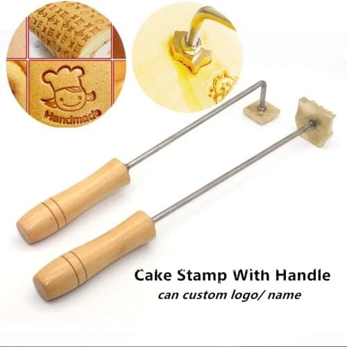 Cake Baking Stamp Handle Brand Handle Burning Mold Cake Cookie Wood Brass Hot Stamping Mold For DIY Cake Logo Embossed Tools
