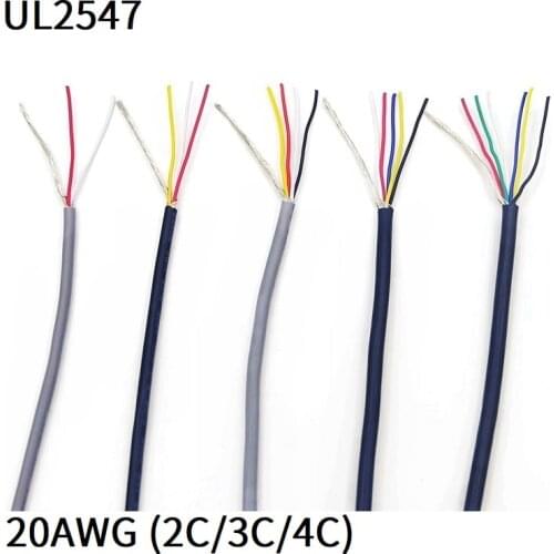 1M 20AWG Shielded Wire 2Core 3Core 4Core PVC Insulated Channel Audio Speaker Headphone Line Signal Control Copper Cable UL2547