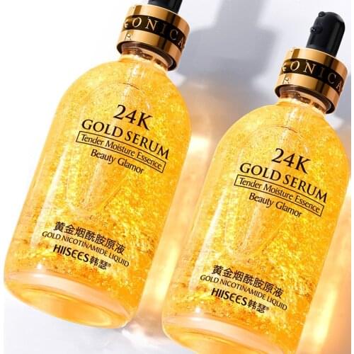 24K Gold Essence Shrinks Pores and Makes Mens and Womens Hyaluronic Acid Moisturizing and Hydrating Fluids Face Serum
