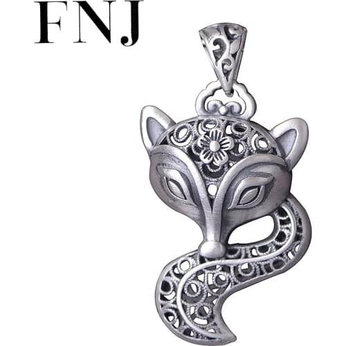 FNJ Hollow Fox Pendant 925 Silver Original Pure S925 Silver Pendants for Jewelry Making Women Women Fine
