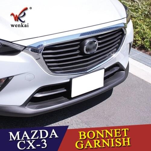 Chrome Front Hood Stripe Grille Upper Cover Trim Sill 1pcs For Mazda CX-3 2015 2016 2017 2018 Car Accessories Styling