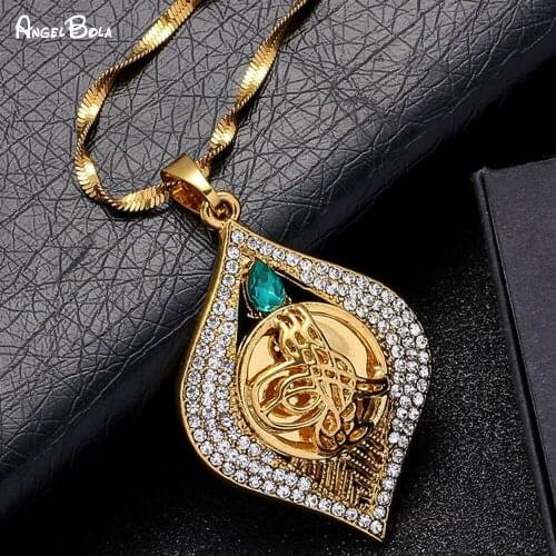 Islamic Muslim Fashion New Design Geometric Crystal Ladies Charm Pendant Necklace Arabian Round Necklace Jewelry Does Not Fading