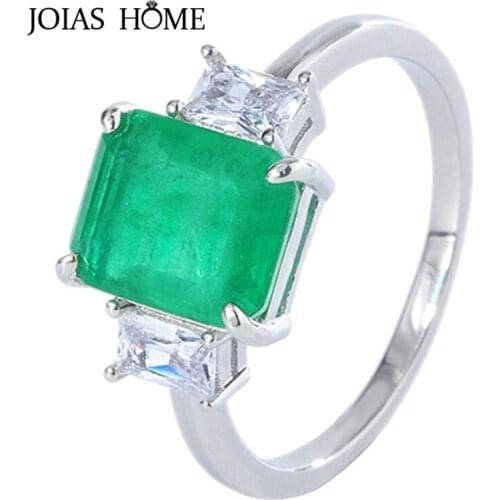 JoiasHome 925 Sterling Silver Rings for Women with Emerald Gemstone Simple Jewelry for Party Woman Fashion Gifts Wholesale
