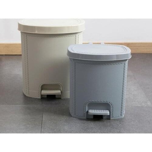 Imitation Leather Trash Bin Feed Type Pedal Trash Plastic Trash Bin Garbage Kitchen Living Room Garbage Bin Kan