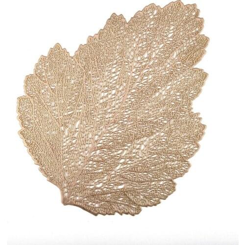 Placemats for Dinning Table Heat Insulation Leaf Washable Place Mats Woven PVC Table Mats Gold Silver Set of 6