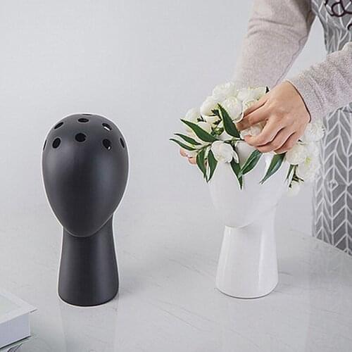 Best Countertop Vase Human Head Model Ceramic Vase Creative Portrait Round Hole Dried Flower Flower Arrangement Decoration