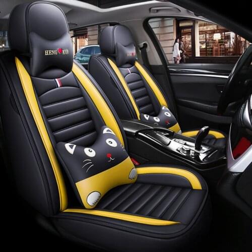 Cartoon Leather Car Seat Cover for KIA Rio Niro Soul Spectra Opirus Sportage Optima Ceed Cerato Forte Auto Accessories