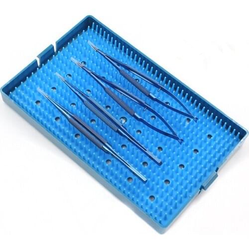 4pcs titanium Ophthalmic instrument set forcep needle holder scissor with Silicone Sterilization tray