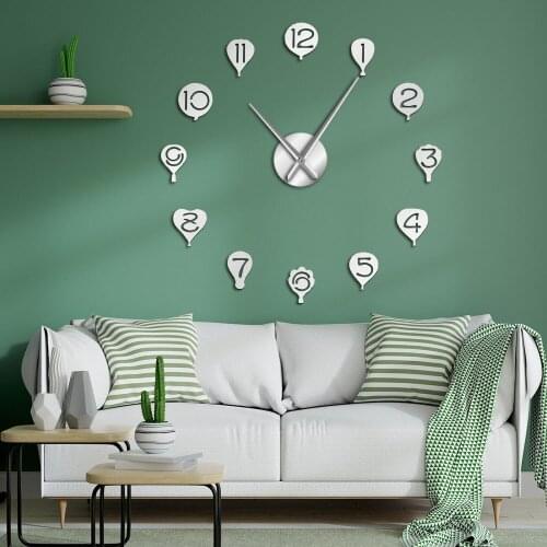 Hot Air Balloon Wall Art Stickers DIY Giant Wall Clock With Arabic Numerals Nursery Home Decor Frameless Quiet Sweep Wall Watch