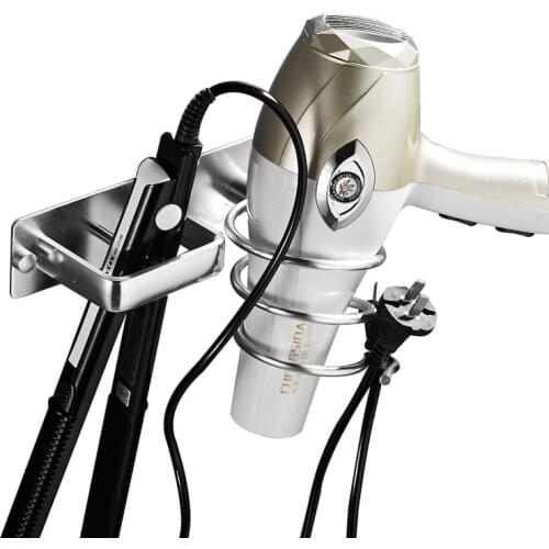 Wall Mounted Bathroom Black Hair Dryer Holder Space Aluminum Hair Straightener Holder Storage Bathroom Shelf Accessories