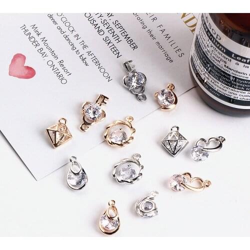 New 30pcs/lot imitate rhinestone alloy cartoon flowers/key/hearts/rounds/Water droplets shape charms diy jewelry earring pendant