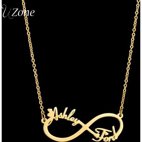 UZone Custom Stainless Steel 2 Name Infinity Necklace For Women Girls Personalized Letter Name Necklaces Friend Birthday Gift