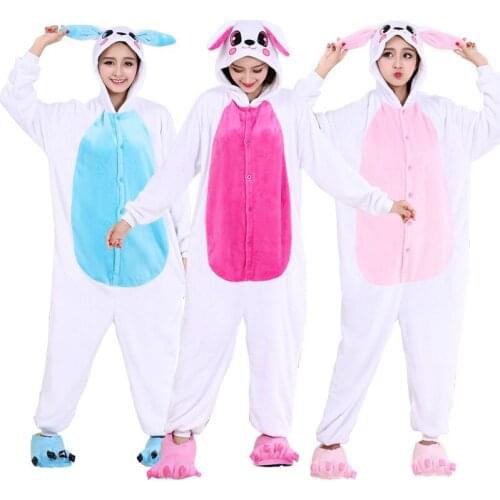 Bunny Kigurumi Pajamas Animal Onesie Women Adult Winter Pyjamas Soft Rabbit Onesies For Mens Cosplay Sleepwear Halloween Costume