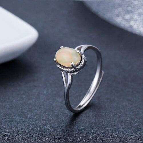 Simple 925 Sterling Silver Oval Natural Opal Rings For Women Wedding Engagement Love Ring Jewelry Finger Bague Aneis Anelli