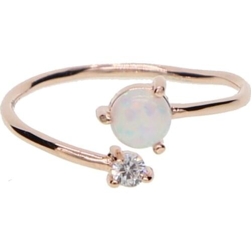 925 sterling silver rose silver color cute opal bead Adjustable female little dainty opening ring