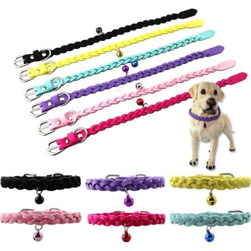 1.5cm Width Adjustable Cat Collar With Bells Personalized Suede Leather Puppy Dog Necklace For Chihuahua Teddy Pet Neck Belt