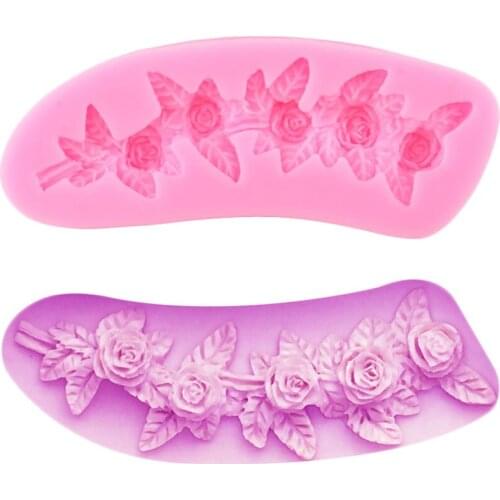Relief Rose Flower Leaf Silicone Fondant Molds Wedding Cake Decorating Tools Cupcake Topper Candy Clay Chocolate Gumpaste Moulds