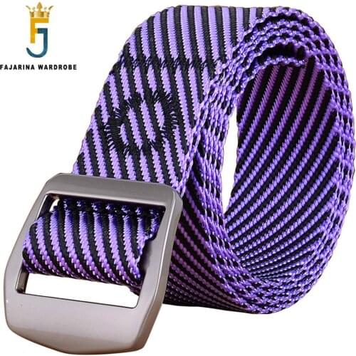 FAJARINA Unisex Quality Alloy Smooth Buckle Canvas Casual Styles Straped Patchwork Nylon Belts Female 95-125cm Length CBFJ0041