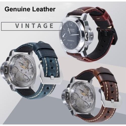 Handmade Genuine Leather Watchband Oil Wax Leather Watch Strap 18mm 20mm 22mm 24mm 26mm Pin Buckle Bracelet Cowhide Belt
