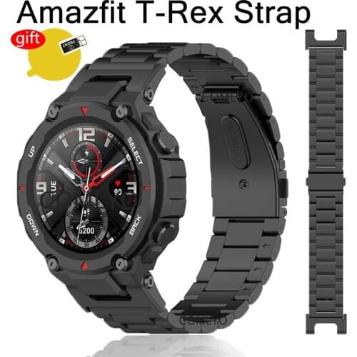 Luxurious strap for Amazfit T-rex smart watch Band Metal stainless steel Bracelet for Xiaomi huami amazfit TREX screen film