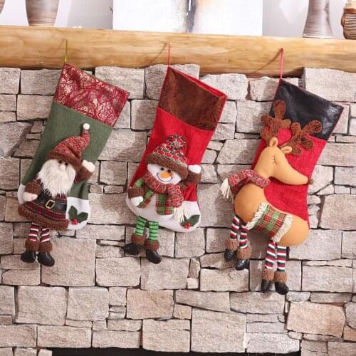 Christmas Socks Gift Bag Christmas Tree Ornaments Hanging Santa Snowman Elk Wishing Bag Candy Gift Holders Party Supplies