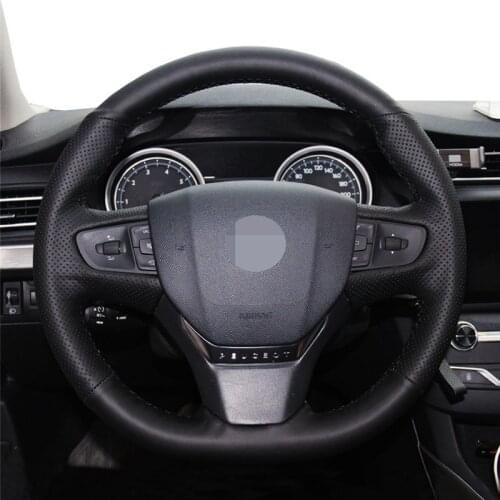 Hand Sew Black Genuine Leather Car Steering Wheel Cover For Peugeot 408 2014 2015