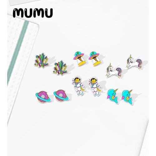 2020 New Cat Astronaut Stud Earring Cute Unicorn Whale Alien Acrylic Earrings Resin Epoxy Handmade Jewelrys