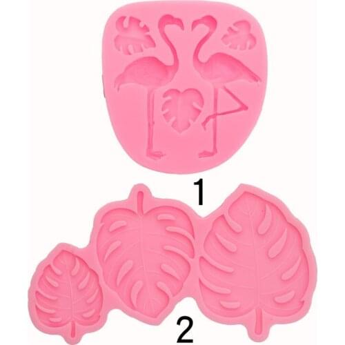 Flamingo Or Monstera Deliciosa Leaves Shape Silicone Mold Fondant Cake Decoration DIY Cookie Mold Tools Candy Craft Baking Pan