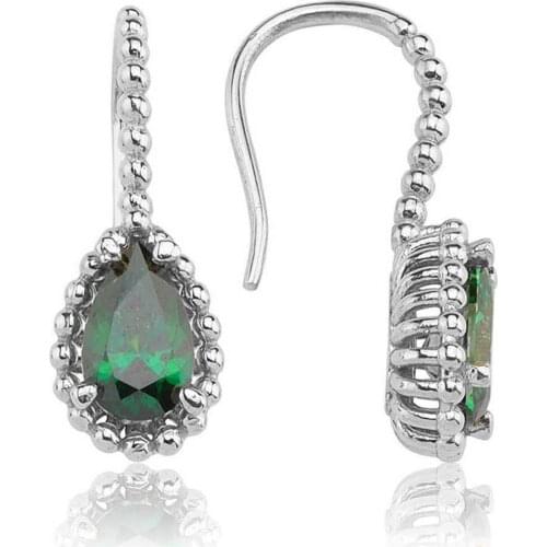Valori Jewels 1.5 Carat, Zirconia Green Pear Gemstone, Rhodium Plated, Sterling Silver Fish Hook Earrings