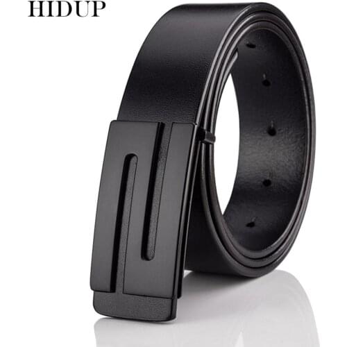 HIDUP Quality Design S Letter Smooth Buckle Metal Black Belts Solid Cow Cowskin Leather Belt for Men Jeans Accessories NWJ600