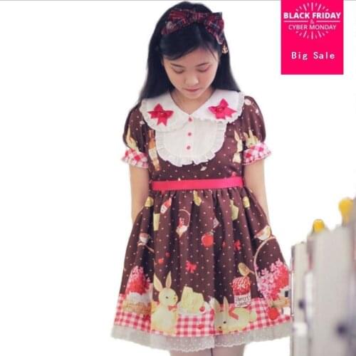 Japanese soft girls lolita cute dress 2020 soft sister Vintage rabbit pattern pribted dress Charlotte Rita lace dress wj2309