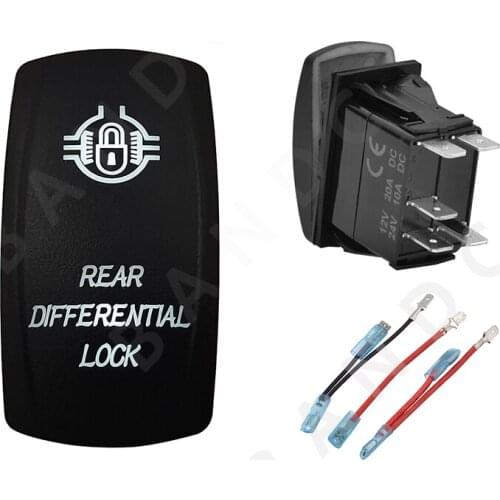 REAR DIFF LOCK Rocker Switch 5P ON-OFF SPST White Led Toggle Switch for Car Boat Carling RV SUV Van，Jumper Wires，Auto Accessory