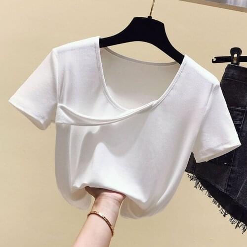 2021Korean summer Short top Short Sleeves T Shirt Top Female Tshirt Tight Slim Women Fashion T-Shirt white woman tshirts tops