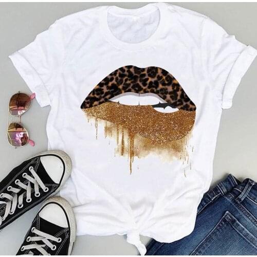 Women Clothing Sexy Lip Holiday Office Fashion Print Graphic Summer Short Sleeve Female Clothes Tops Tees Tshirt T-Shirt
