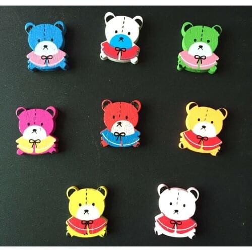 100 Pieces/lot Mix Color Children Handcraft Jewelry Findings Cartoon Wooden Beads With Printed Cartoon Bear Accessory Parts