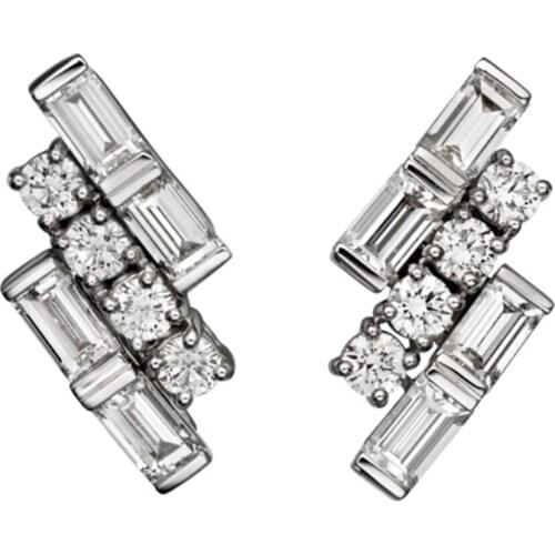 18K AU750 White Gold Stud Earrings Women Wedding Anniversary Engagement Party Round Baguette Moissanite Diamond Elegant Trendy